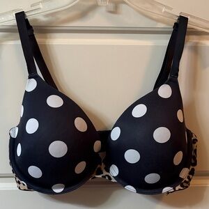 Victorias Secret PINK Polka Dot Leopard Bra Wear Everywhere Tshirt LightlyL 34DD
